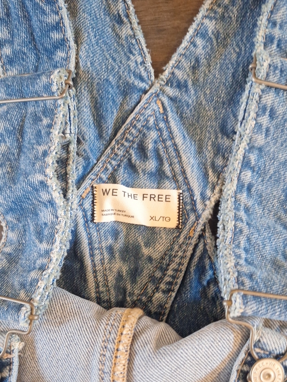 Free People Good Luck Barrel Leg Overalls Blue Cotton Denim XL Farm - Picture 6 of 13
